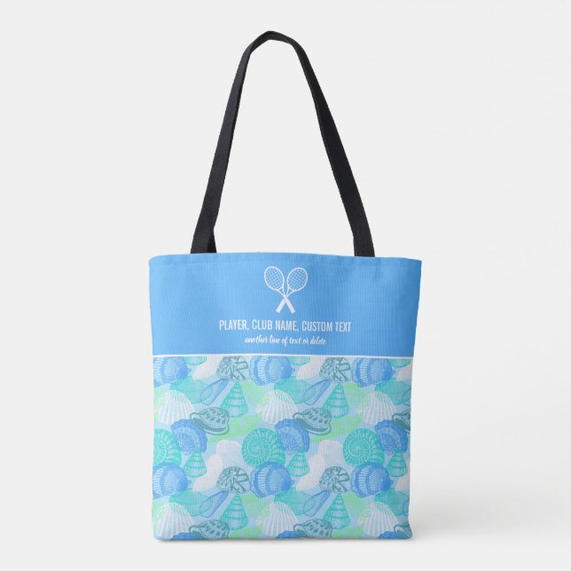 Blue Seashell Beach Print Custom Tennis Racket Tote Bag (Back)