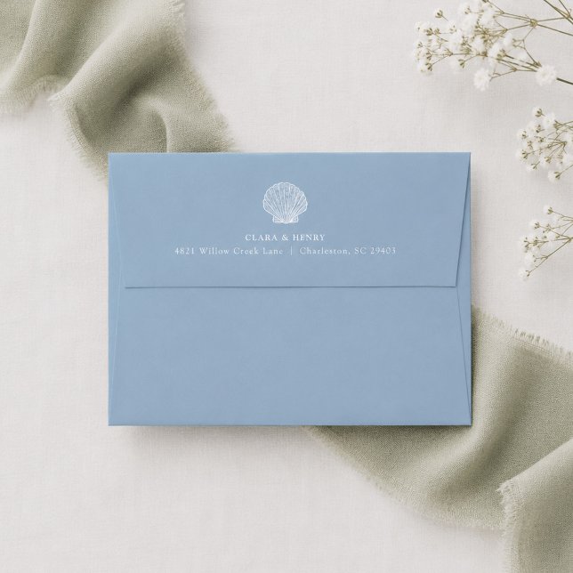Blue Seashell Beach Wedding Envelope (Creator Uploaded)