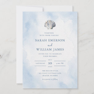 Blue Seashell Beach Wedding Invitation