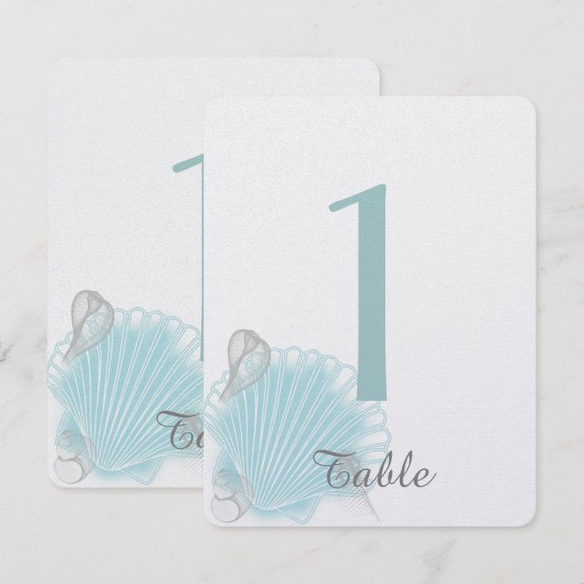 Blue Seashell Beach Wedding Table Number (Front/Back)