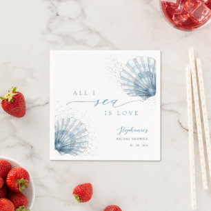 Blue Seashell Bridal Shower Paper Napkins