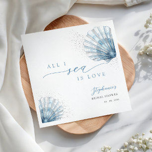 Blue Seashell Bridal Shower Paper Napkins