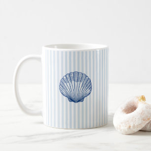 Blue Seashell Clamshell Blue Stripe Art Mug