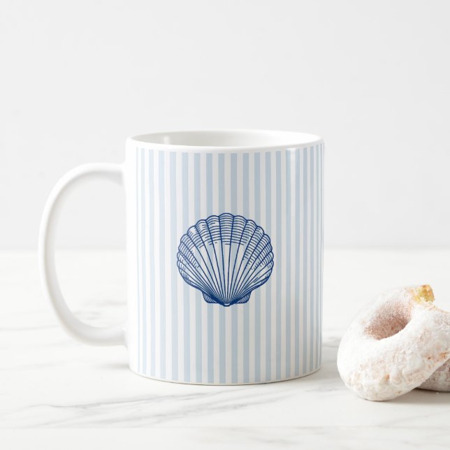 Blue Seashell Clamshell Blue Stripe Art Mug (With Donut)