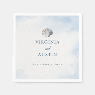 Blue Seashell Coastal Beach Wedding Napkin