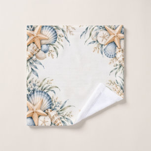 Blue Seashell Coastal Washcloth Wash Cloth