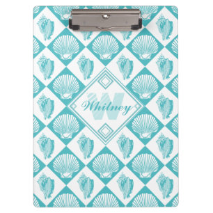 Blue Seashell Diamond Nautical Beach Monogram Clipboard