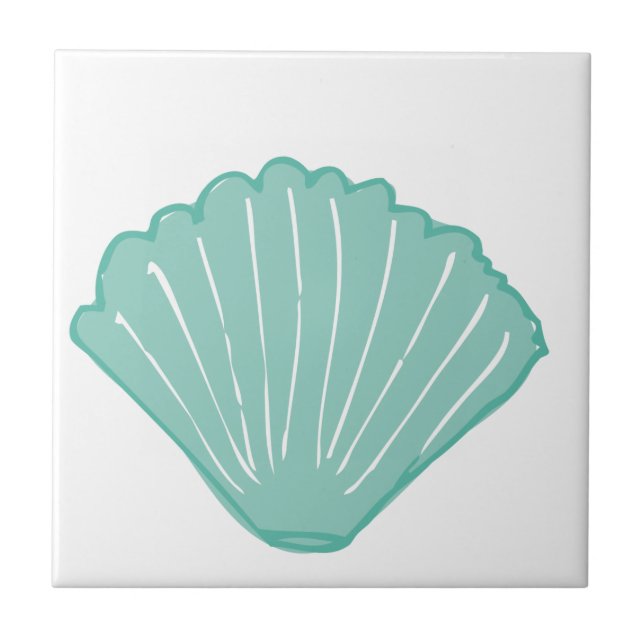 Blue Seashell Illustration Ceramic Tile (Front)