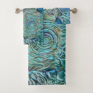 Blue seashell in the foaming sea painting  bath towel set