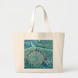 Blue seashell in the foaming sea painting  large tote bag