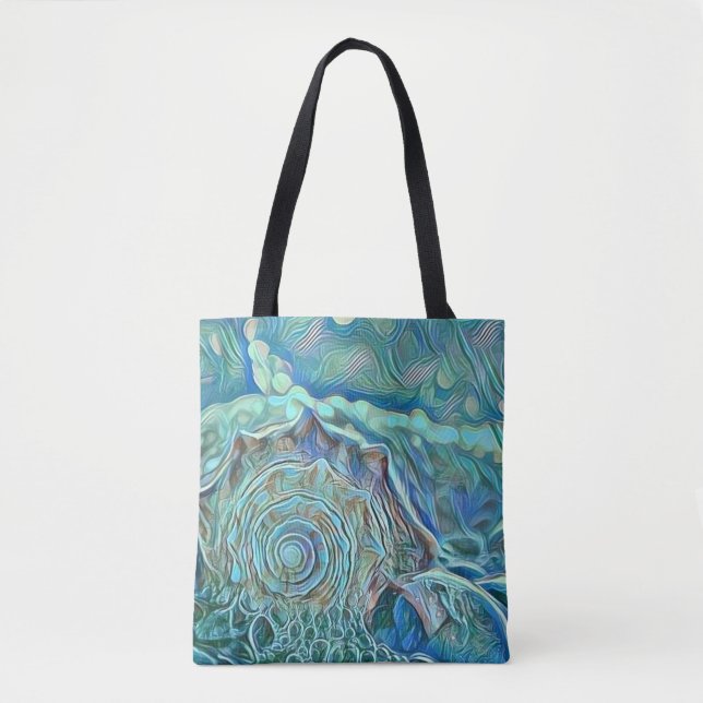 Blue seashell in the foaming sea painting  tote bag (Front)