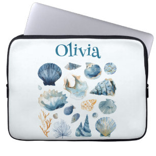 Blue Seashell Laptop Sleeve Custom Name