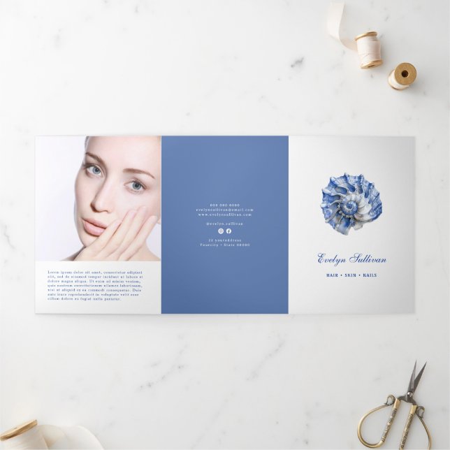 Blue Seashell Logo Trifold Brochure (Outside)