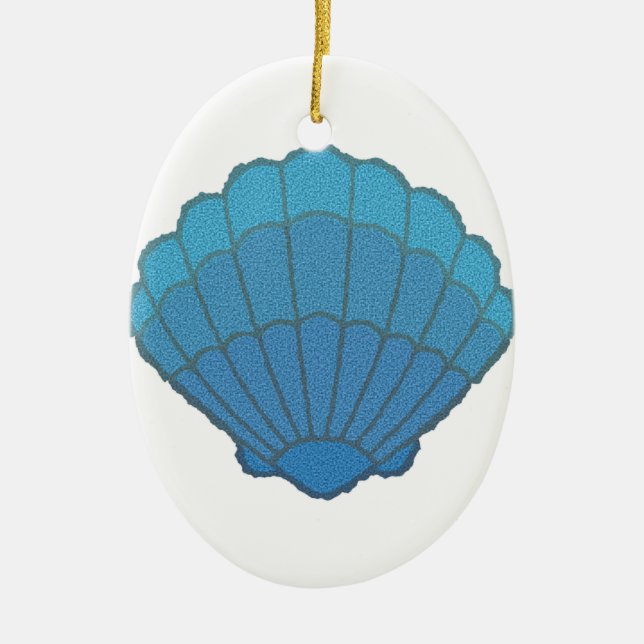 Blue Seashell Mosaic Ceramic Ornament (Front)