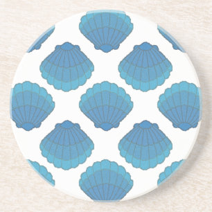 Blue Seashell Mosaic Pattern Coaster