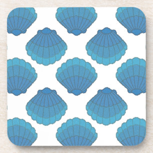 Blue Seashell Mosaic Pattern Coaster