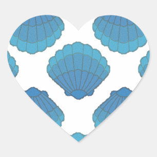 Blue Seashell Mosaic Pattern Heart Sticker