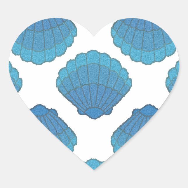 Blue Seashell Mosaic Pattern Heart Sticker (Front)