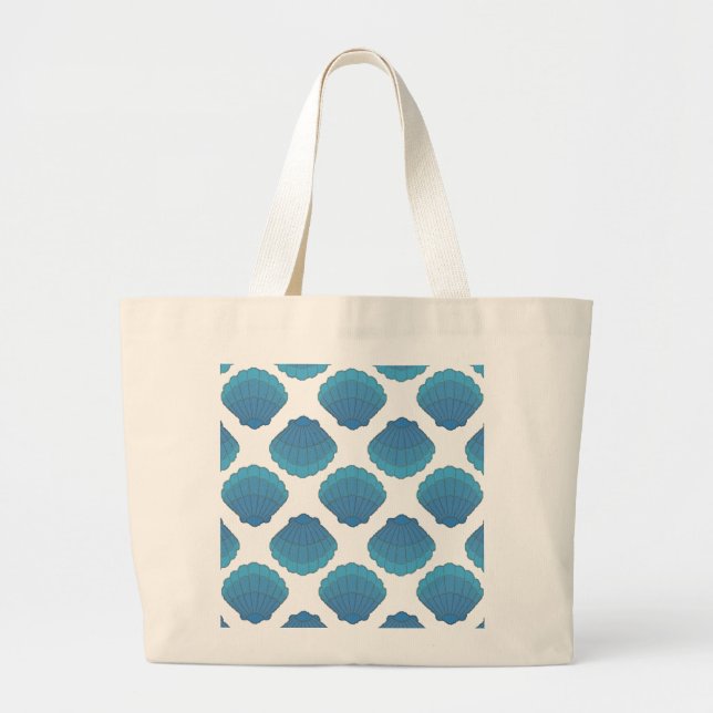Blue Seashell Mosaic Pattern Large Tote Bag (Front)