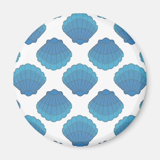 Blue Seashell Mosaic Pattern Magnet (Front)