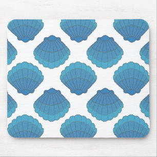 Blue Seashell Mosaic Pattern Mouse Pad