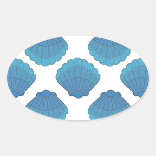 Blue Seashell Mosaic Pattern Oval Sticker