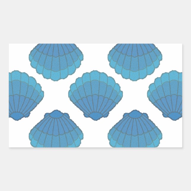 Blue Seashell Mosaic Pattern Rectangular Sticker (Front)