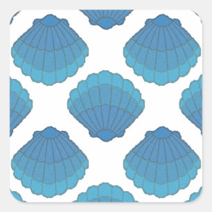Blue Seashell Mosaic Pattern Square Sticker