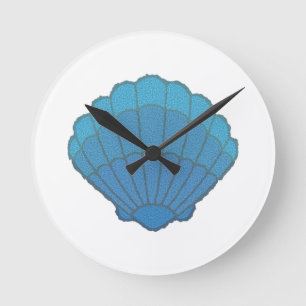 Blue Seashell Mosaic Round Clock