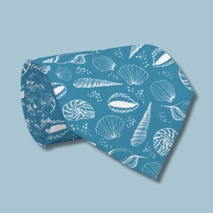 Blue seashell pattern tie
