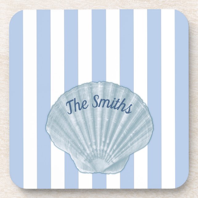 Blue Seashell &  Stripes Coaster (Front)