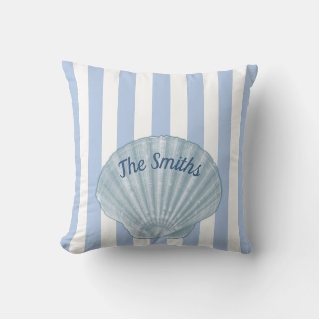 Blue Seashell &  Stripes Cushion (Front)