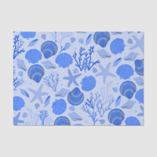 Blue Seashells and Coral Pattern  Tissue Paper