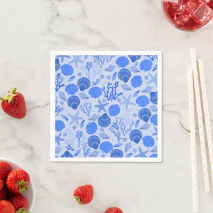 Blue Seashells BEACH Bridal Shower Party Napkin