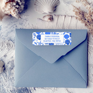 Blue Seashells Beach CUSTOM Return Address Mail Label