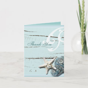 BLue Seashells Beach Wedding thank you Card