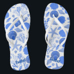 Blue Seashells Bridesmaid Gift CUSTOMIZE IT  Thongs<br><div class="desc">Cute pattern featuring colourful design, handmade by me! Perfect for a bridesmaid gift! Click "personalise" above to edit it to add a name, initials or other text. Then click "edit using design tool" to change colours, fonts, placement and more. Check out more of my patterns and items in my shop....</div>