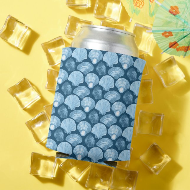 Blue Seashells Can Coolers – Coastal-Themed (In Situ Summer)