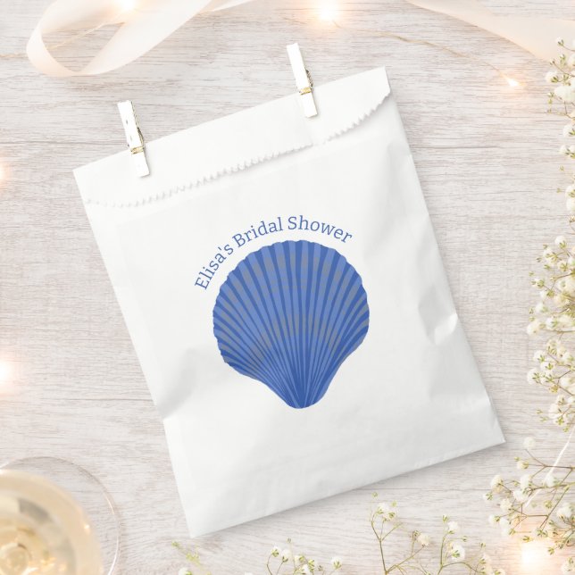 Blue Seashells CUSTOM Beach Bridal Shower  Favour Bag (Clipped)