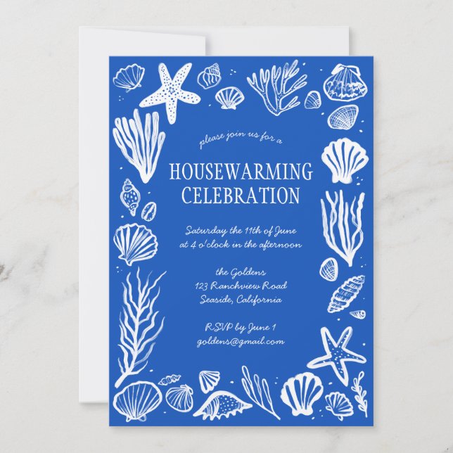 Blue Seashells Custom HOUSEWARMING PARTY Invitation (Front)