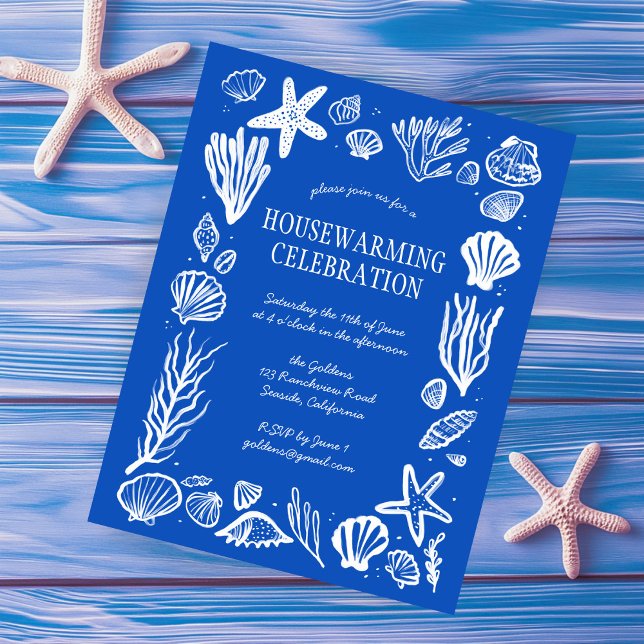Blue Seashells Custom HOUSEWARMING PARTY Postcard (Blue Seashells Custom HOUSEWARMING PARTY Postcard
)