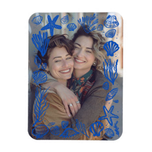 Blue Seashells Frame Custom Photo  Magnet