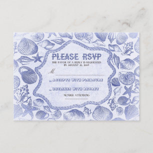 blue seashells nautical beach wedding RSVP card