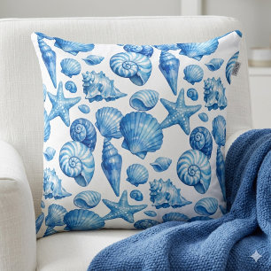 Blue Seashells. Nautical. Throw Pillow
