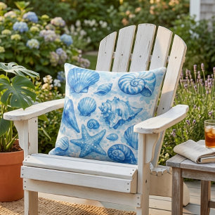 Blue Seashells. Nautical. Throw Pillow