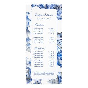 Blue seashells price list rack card
