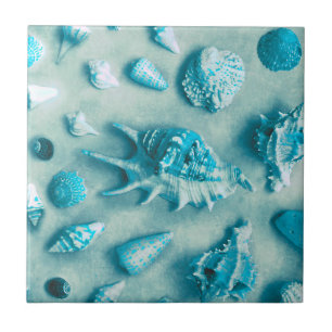 Blue Seashells Sand Beach Ceramic Tile