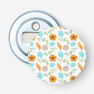 Blue Seashells Sea Snail Orange Flower Bottle Opener