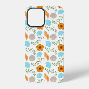 Blue Seashells Sea Snail Orange Flower iPhone 12 Case