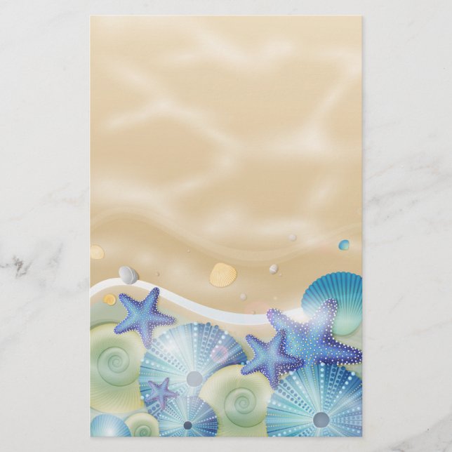 Blue Seashells & Starfish Stationery (Front)